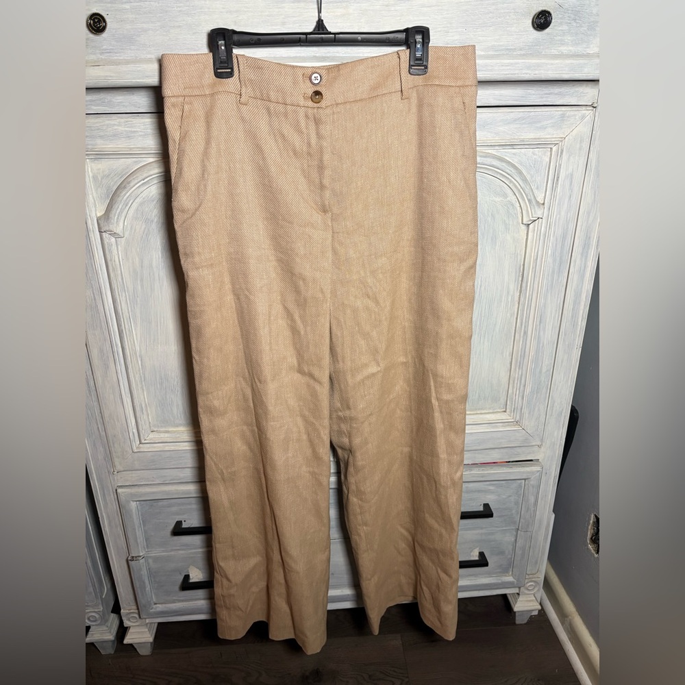 Talbots Cafe Wide Leg Textured Stretch Linen Pants Classic Timeless Flattering‎ - Picture 4 of 11